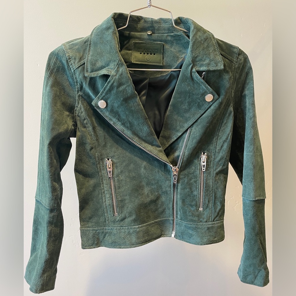 BLANKNYC Moto jacket, Suede Luxury, Dark Green